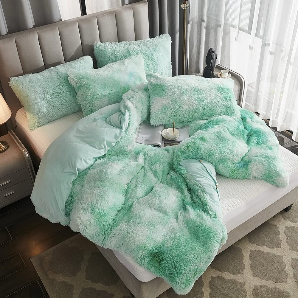 New Shaggy Fluffy Faux Fur Duvet Cover Set Button Closure Velvety Bedding Set - Picture 7 of 16